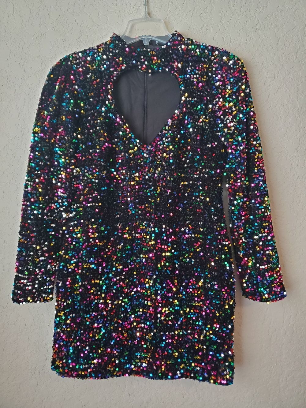 Nasty Gal Rainbow Sequin Mini Dress - Heart Cutout Back Size 12 - Picture 3 of 10